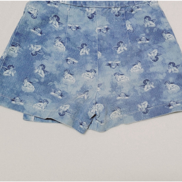 Rare Vintage 90s Niki-Lee Angelic Cherub Print High Waisted Denim Mini Skort S - Picture 9 of 11